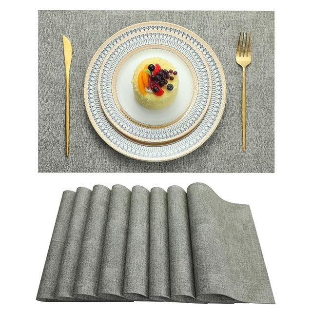 LQICAI Placemats Set of 6 Washable Heat Resistant Place Mats PVC Woven Dining Table Mat Gray 4pcs