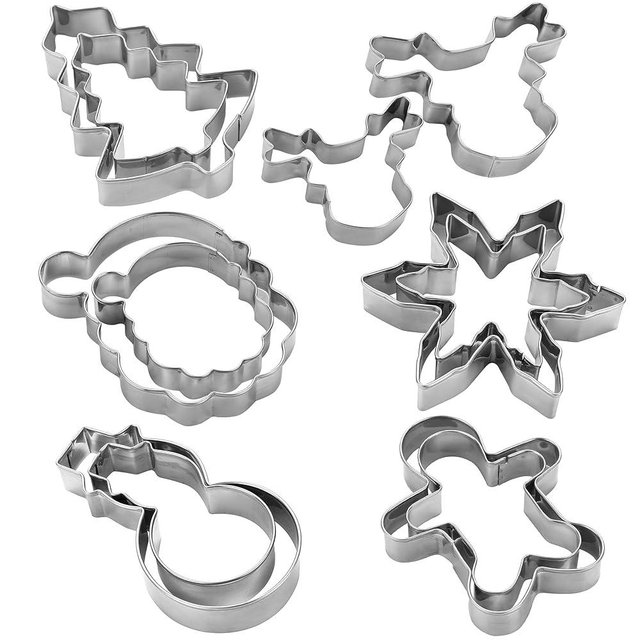 Large Christmas Cookie Cutters,4" Holiday Sturdy Molds thickened Stainless Steel with Recipe Instruction,Snowman, Christmas tree, elk, snowflake.