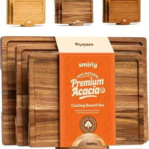 SMIRLY Wood Cutting Boards For Kitchen Meal Prep & Serving, Bamboo Cutting Board Set, Charcuterie Chopping Boards and Wooden Cutting Boards for Kitchen