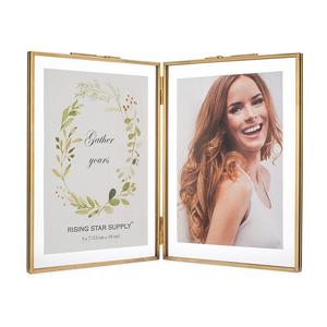 Rising Star Supply, LLC - Rising Star Supply Double 5 x 7 Picture frames Gold Double Picture Frame With Pressed Glass Photo Frame, Brass