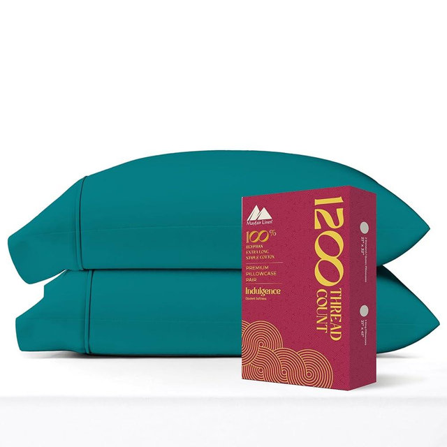 Mayfair Linen 100% Egyptian Cotton Pillow Cases Standard/Queen Size Set of 2 - Luxury 1200 Thread Count Sateen Teal Pillow Cases, Silky Soft Cooling Pillowcases Fits Standard & Queen Size Pillows