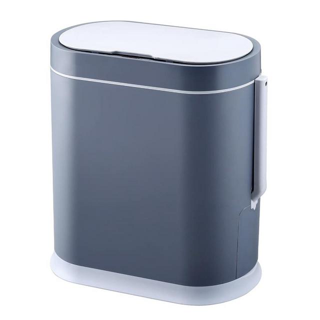 ELPHECO Bathroom Slim Plastic Trash Can with Toilet Brush 2.5 Gallon Waterproof Smart Garbage can with lid Motion Sensor Waste Bin Automatic Garbage Bin for Bathroom(Grey)