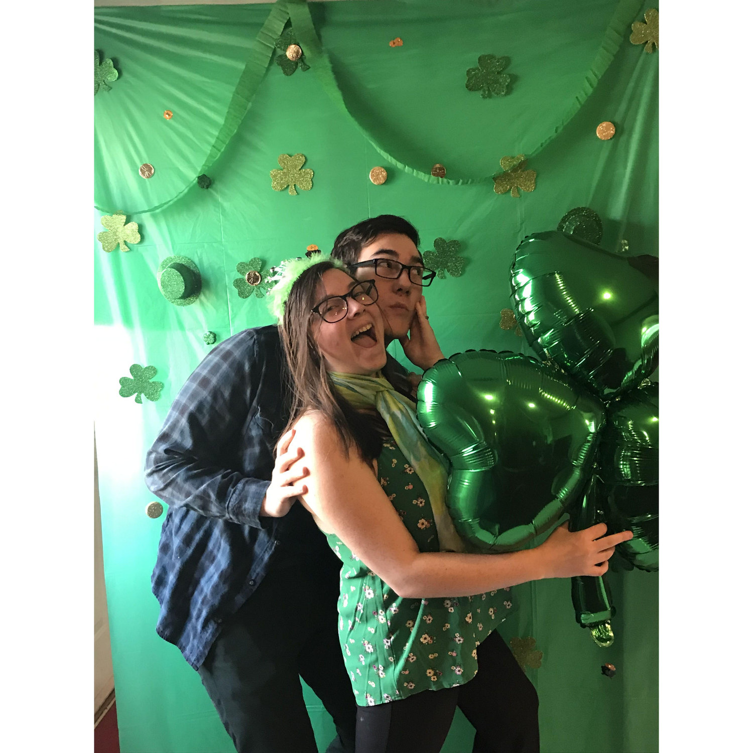 St. Patrick's day is the brides favorite holiday! This one year, she decorated her house and "forced" the groom into taking cheesy pictures together.