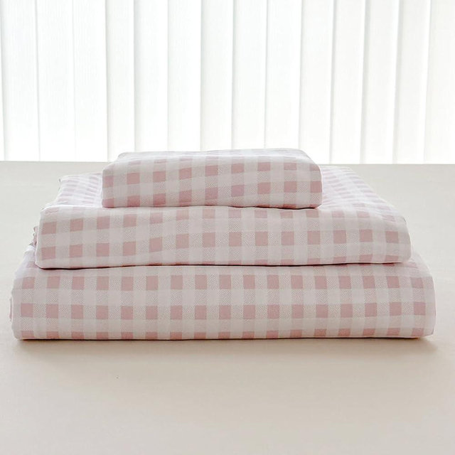NSNLGSGC Pink Gingham King Sheet Set, Soft Brushed Microfiber Plaid King Bed Sheets, 4-Pieces Grid Sheet Set with Deep Pocket