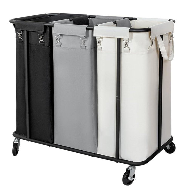 WOWLIVE Laundry Hamper with Wheels 260L Rolling Laundry Basket 3 Section Organizer Laundry Cart with Steel Frame and Removable Bags Large Dirty Clothes Hamper Dorm Room Storage for Bedroom