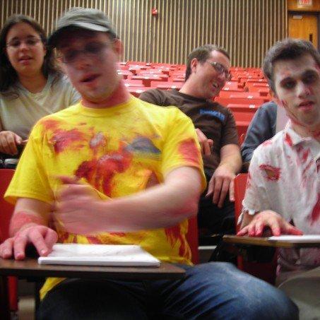A blurry photo for a feature in the humor magazine about zombie students at Penn State. For a while, this was one of the only photos we had of us together.