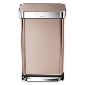 simplehuman® 45-Liter Rectangular Liner Rim Step Trash Can with Liner Pocket in Rose Gold