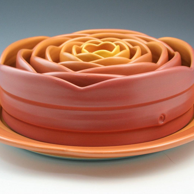 Red Bowls, home decor, Succulent Inspired 8 piece bowl set, handmade pottery, functional centerpiece, "Delphinium"