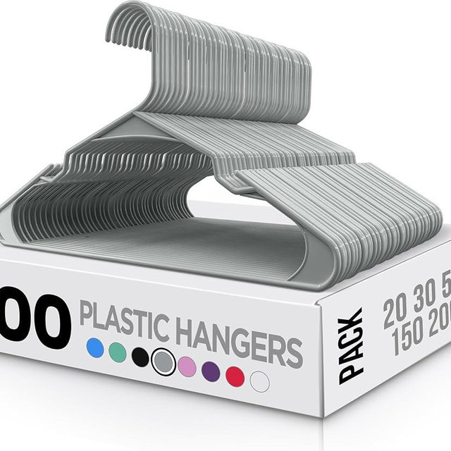 Utopia Home Clothes Hangers 100 Pack - Plastic Hangers Space Saving - Durable Coat Hanger with Shoulder Grooves (Grey)