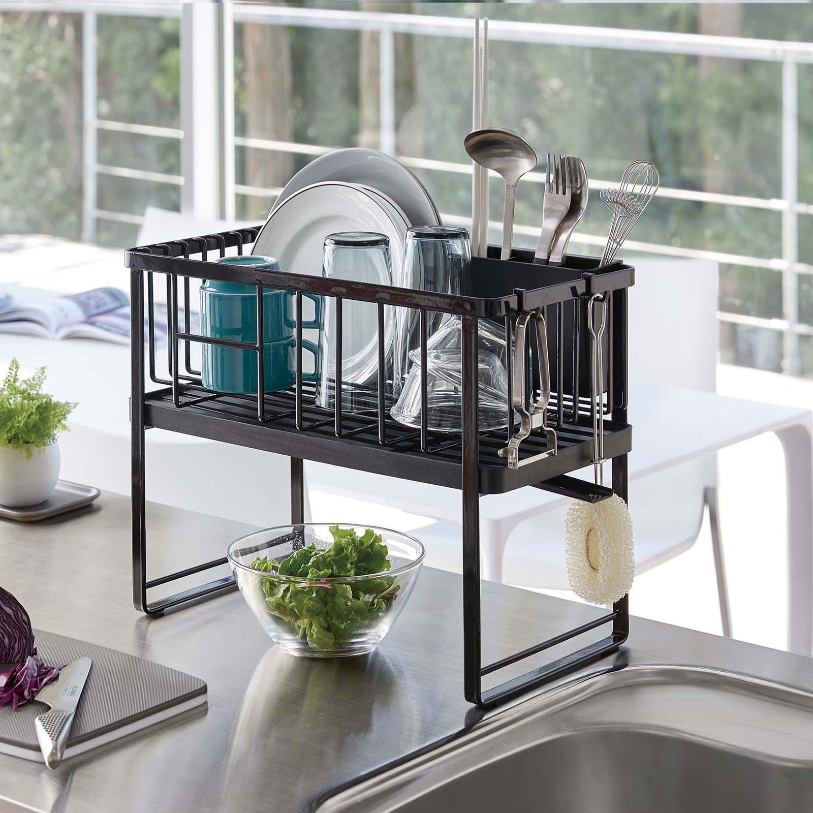 DODOING Black Dish Drying Rack Over Sink Dish Drying Rack Large Capacity 2  Tier Kitchen Rack Adjustable Stainless Steel Dish Rack Kitchen Dish Drainer Shelf  Over Sink Dish Racks 