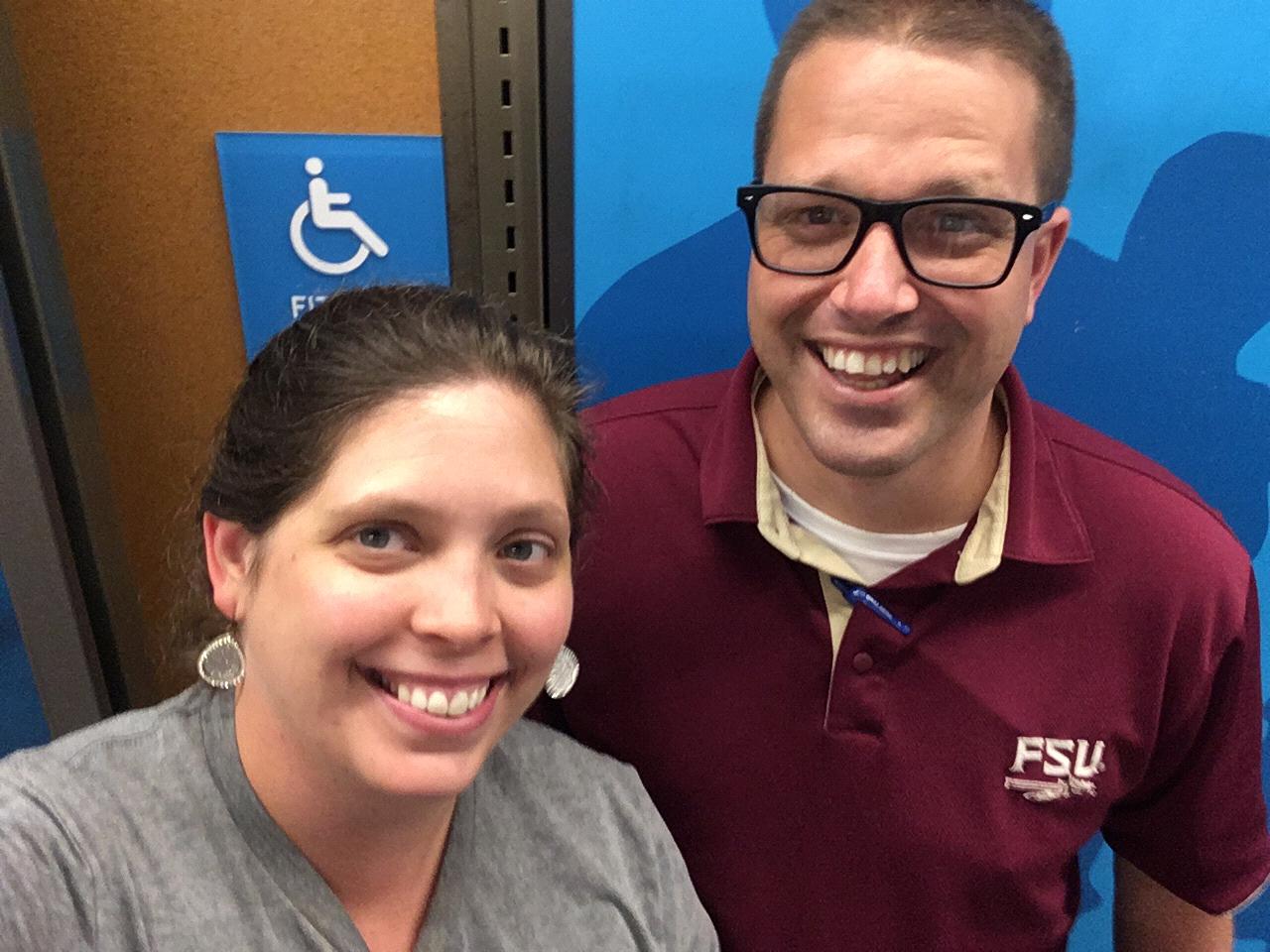 Not sure where we were, or why there is a handicap bathroom sign behind us.