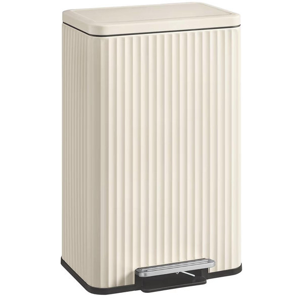 SONGMICS Trash Can, 13 Gallon (50 L) Garbage Can for Kitchen, with Lid, Pedal, and Removable Inner Bucket, Soft Close, Stainless Steel, 15 Trash Bags (Code K) Included, Cream White ULTB586LZ01