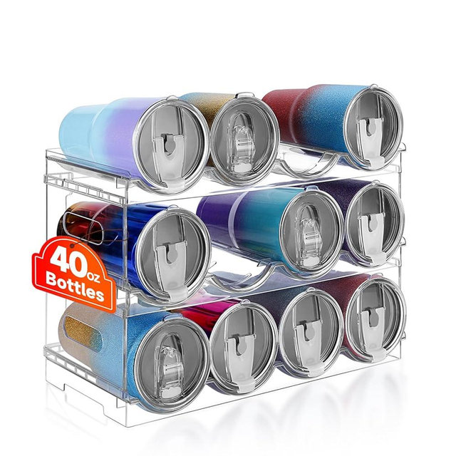 Amaoot Large Compartment Water Bottle Organizer Rack,3 Pack Stackable Tumbler Storage for Kitchen Fridge Cabinet Organization and Storage,Wine/Drink/Water Bottle Storage Organizer