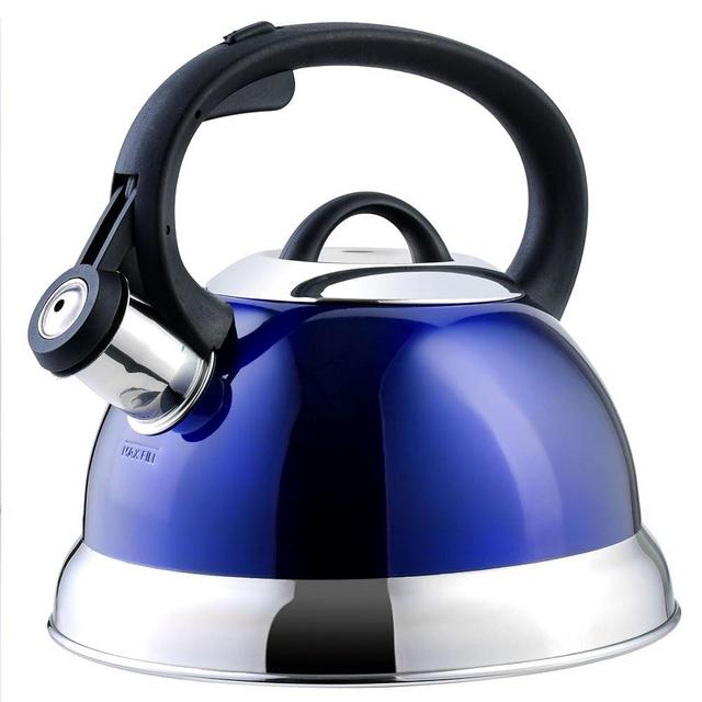 Mr. Coffee Flintshire Stainless Steel Whistling Tea Kettle W/Nylon Handle, 1.75-Quart, Metallic Royal Blue