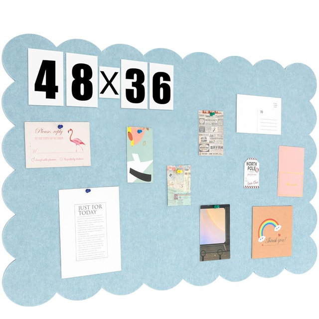 Mooliwe Scalloped Felt Bulletin Board 48 x 36 Inches Foldable Light Blue Pin Cork Board Alternative for Wall, 4' x 3' Trifold Picture Vision Self Adhesive Bulletin Decorative