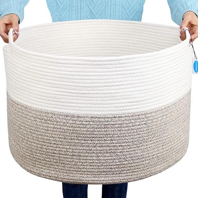 Casaphoria Extra Large 22 x14 Inches Decorative Woven Cotton Rope Basket, Laundry Basket, Blanket Basket, Storage Baskets Bin, Laundry Hamper, Towel Basket