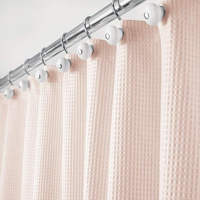mDesign Long, Polyester/Cotton Machine Washable Blend Fabric Shower Curtain with Waffle Weave and Rust-Resistant Metal Grommets for Bathroom Showers and Bathtubs, 72" x 84" - Light Pink
