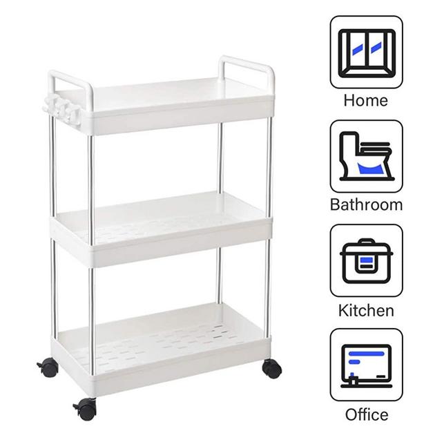SOLEJAZZ Rolling Storage Cart 3-Tier Mobile Shelving Unit Bathroom Carts with Handle for Kitchen Bathroom Laundry Room