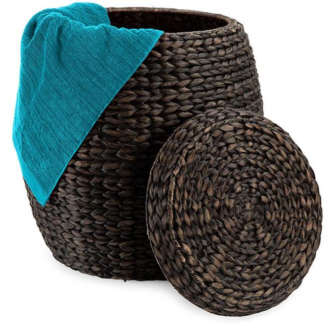 Best Choice Products Vintage Multipurpose Hyacinth Storage Basket, Plant Décor, Handwoven Organizer Tote for Bedroom, Living Room, Bathroom, w/Lid - Brown