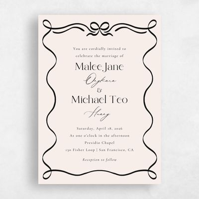 Beige Bordered Wedding Invitation - Alba Portrait