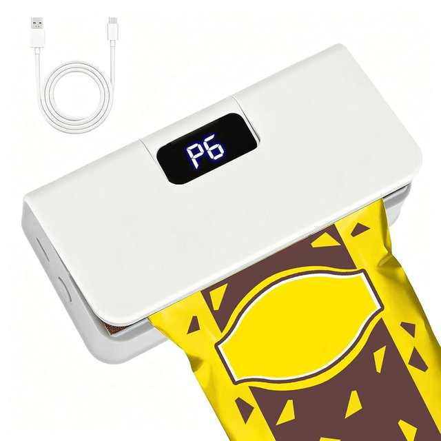 VortecSys Mini Bag Sealer, Rechargeable Sealer Machine with LED Power Display, 6 Gear Adjustable Portable Bag Sealer Heat Sealer and Cutter, Bag Resealer for Chips Snacks Mylar Plastic Bags