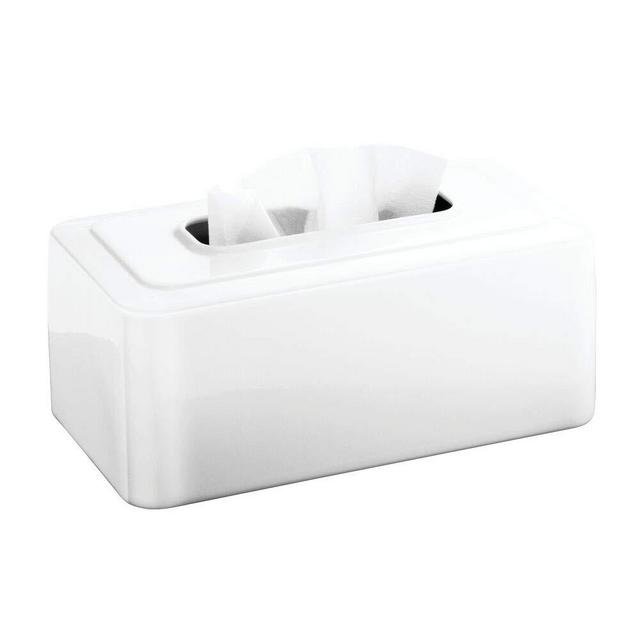 mDesign Modern Metal Tissue Box Cover for Disposable Paper Facial Tissues, Rectangular Holder for Storage on Bathroom Vanity, Countertop, Bedroom Dresser, Night Stand, Desk, Table - White