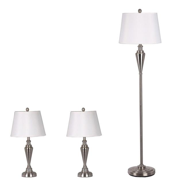 Adesso® Glendale 3-Piece Lamp Set in Brushed Steel with Linen Shades