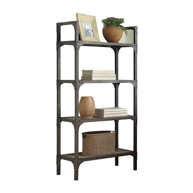 ACME Gorden Bookshelf - - Weathered Oak & Antique Silver