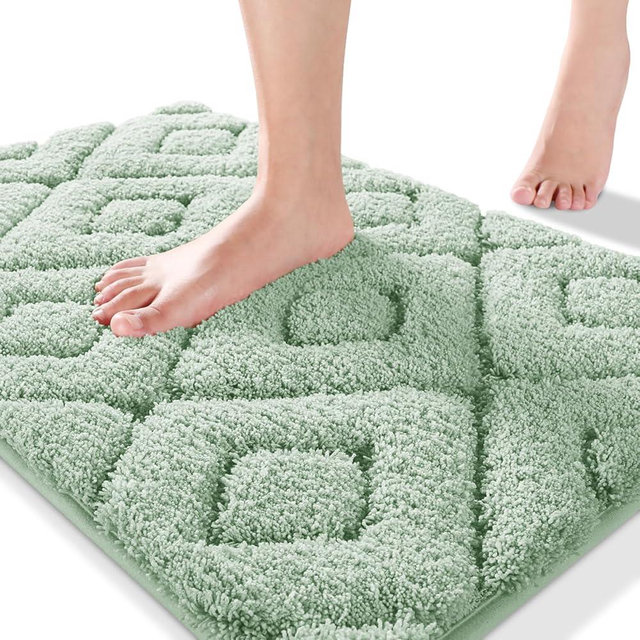 Yimobra Bathroom Rugs Mat, Extra Soft Fluffy and Absorbent Microfiber Bath Rugs, Non Slip Plush Shaggy Shower Rug, Machine Washable Mats for Bathroom Floor, Tub and Laundry, 32"x20", Sage Green