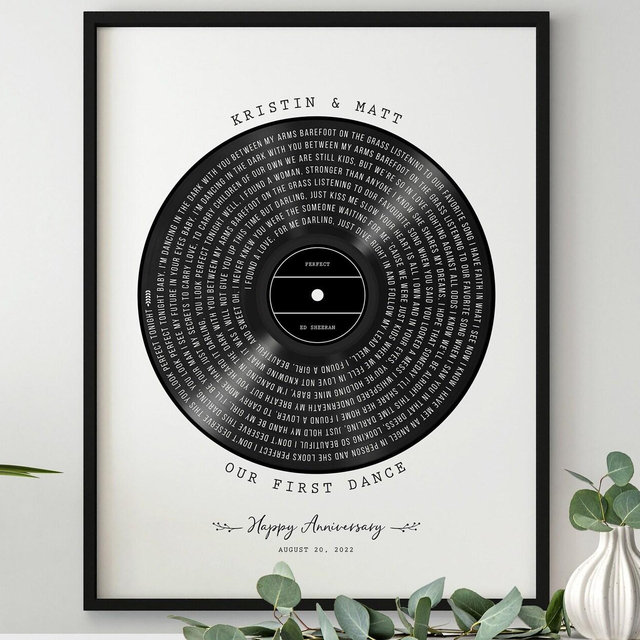 Our First Dance | Vinyl Record Wedding Song Lyrics for Anniversary Keepsake | Vinyl Record Christmas Gift for Couples | Unique Custom Print