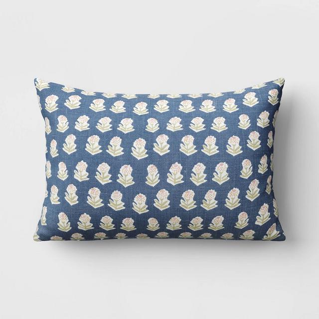 Block Print Lumbar Throw Pillow Blue - Threshold™