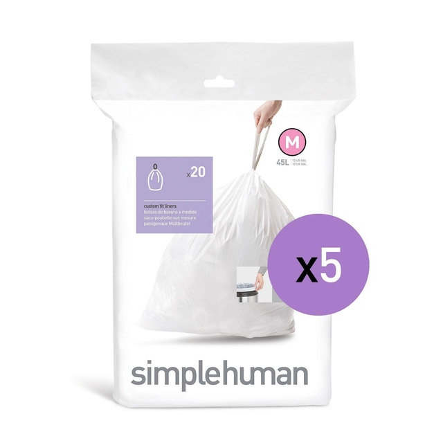 simplehuman 45L 100ct Code M Custom Fit Trash Bags Liner White