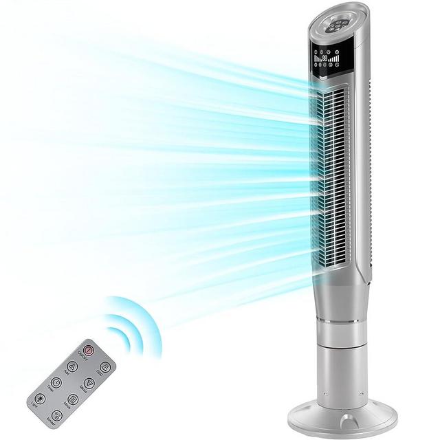 Antarctic Star Tower Fan Oscillating Fan Quiet Cooling Remote Control Powerful Standing 3 Wind Modes Ionizer Mode Bladeless Portable Bladeless Height Adjust, 8 Wind Speed Bedroom Office 47-Inch Silver