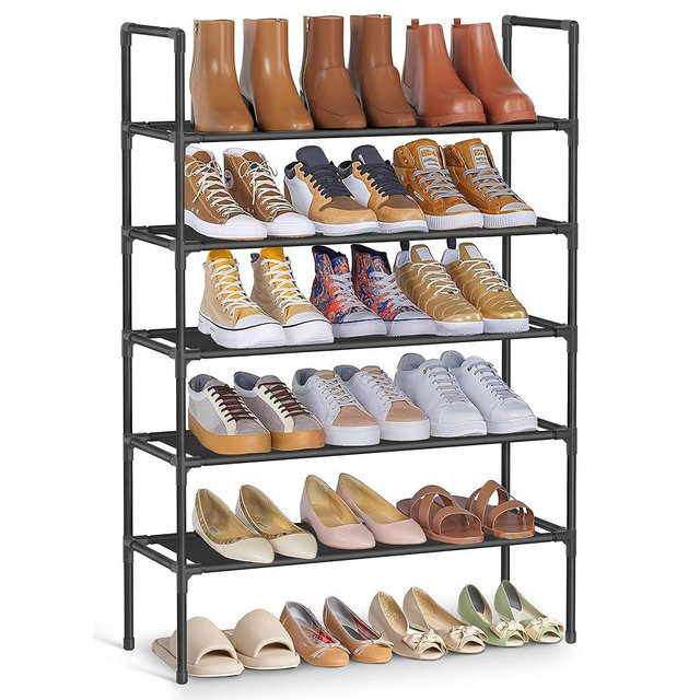 SONGMICS 5-Tier Shoe Rack, Shoe Storage for Hallway Closet, Slim and Space-Saving, Metal Frame, Non-Woven Fabric Shelves, Black ULSH045BH02