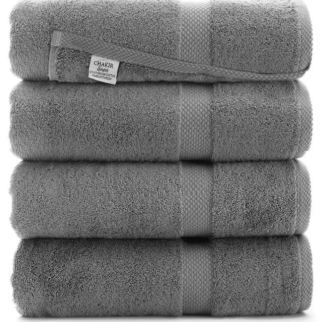 Chakir Turkish Linens - Luxury Premium Turkish Ring-Spun Cotton 4-Piece Bath Towels (Gray)