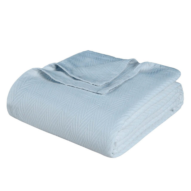 Metro Zig-Zag Chevron Cotton Blanket, Full/Queen, Light Blue - Blue Nile Mills