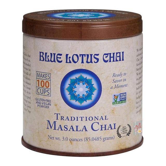 Blue Lotus Chai - Traditional Masala Chai - Makes 100 Cups - 3 Ounce Masala Spiced Chai Powder with Organic Spices - Instant Indian Tea No Steeping - No Gluten