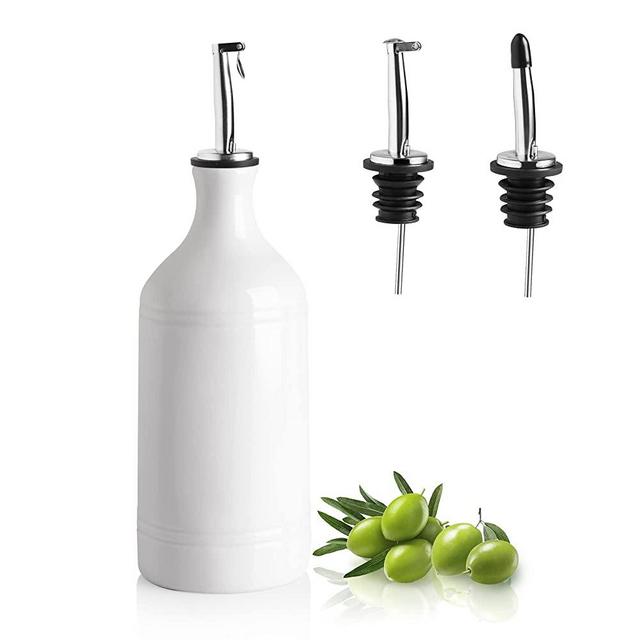 SWEEJAR Porcelain Olive Oil Dispenser Bottle, Opaque Oil Cruet Protects Oil To Reduce Oxidation, Suitable For Storage Of Oil, Vinegar, Soy Sauce And Other Liquids, 1 Piece, 15.5oz (New White)