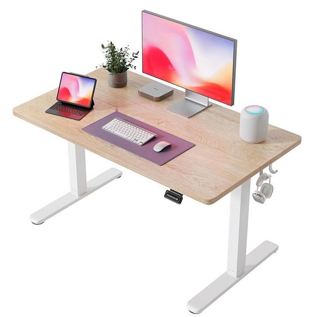 FEZIBO 40 x 24 Inchs Electric Standing Desk, Height Adjustable, Sit Stand Up, Computer Office Desk with Splice Board, White Frame/Maple Top