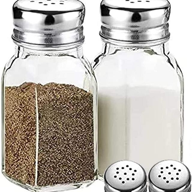 Glass Salt and Pepper Shakers Set ,DWTS Salt Shakers with Stainless Steel Lid-Clear Glass Spice Jars,Clear to Know When to Fill,Best Farmhouse Kitchen Decoration