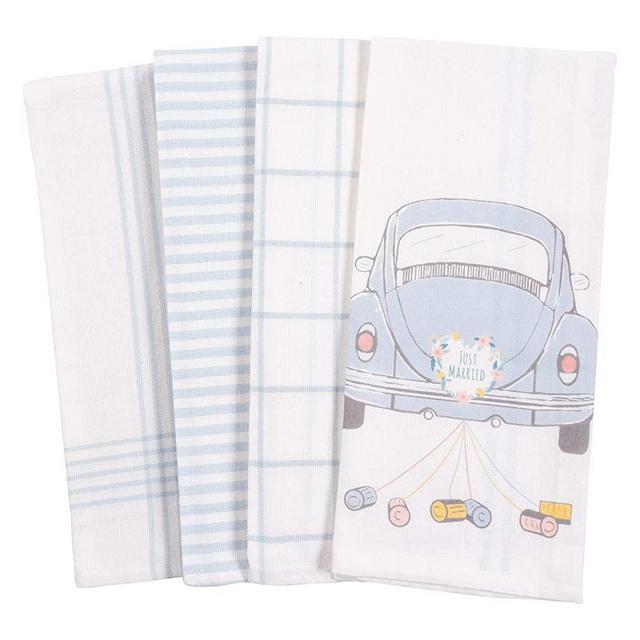 KAF Home Baker Lane Bridal Kitchen Dish Towel Set of 4, 100-Percent Cotton, 18 x 28-inch (Just Married Car)