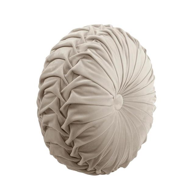 Lush Decor Round Pleated Soft Velvet Decorative Throw Pillow, 1 Count, 15" Diameter, Taupe - Neutral Plush Round Pillow, Seat Cushion, Decorative Pillows For Bed, Couch, Or Chair