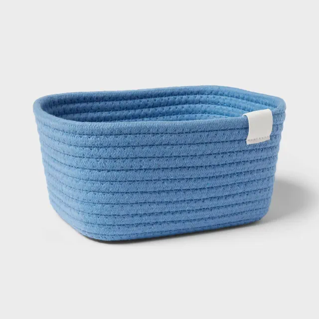 Coiled Rope Basket Blue - Brightroom™: Rectangle, Polyester & Cotton, 4" H x 8" W x 6" D, Spot Clean