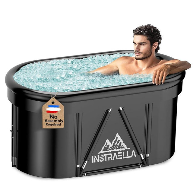Instraella Ice Bath Tub, Installation-free Outdoor Cold Plunge Tub, Upgrade Large Oval Ice Bath with Air Ring for Athletes, Collapsible Portable Full-Body Cold Recovery at Home Gym