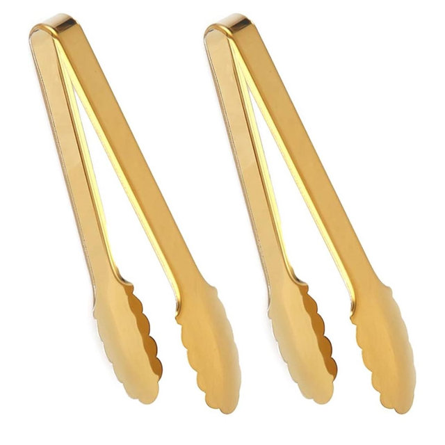2 Pack 9 Inch Gold Serving Tongs Gold Serving Utensils Salad Tongs Buffet Tongs Non-slip & Easy Grip Stainless Steel Gold Plated Buffet Serving Tongs, Salad, Ice, Oven