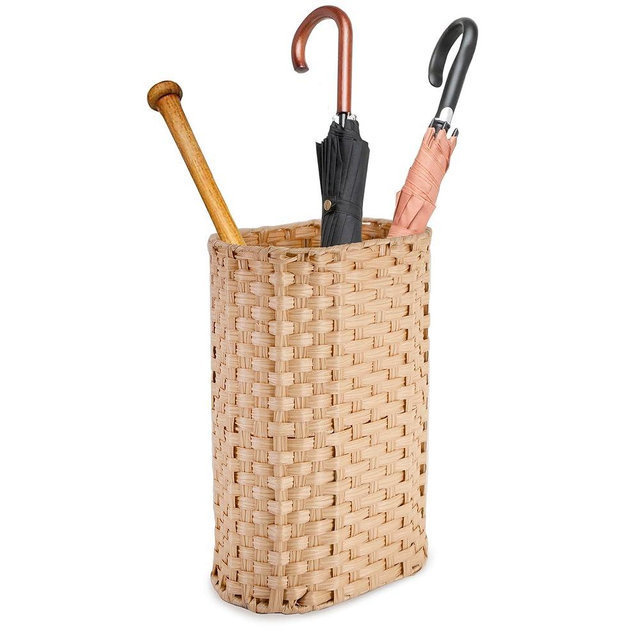 PEMAR Wicker Umbrella Holder, Hand Woven Umbrella Stand Basket, Cane Holder Stand, Decorative Umbrella Rack for Home, Entryway Multipurpose Narrow Tall Basket (Natural)