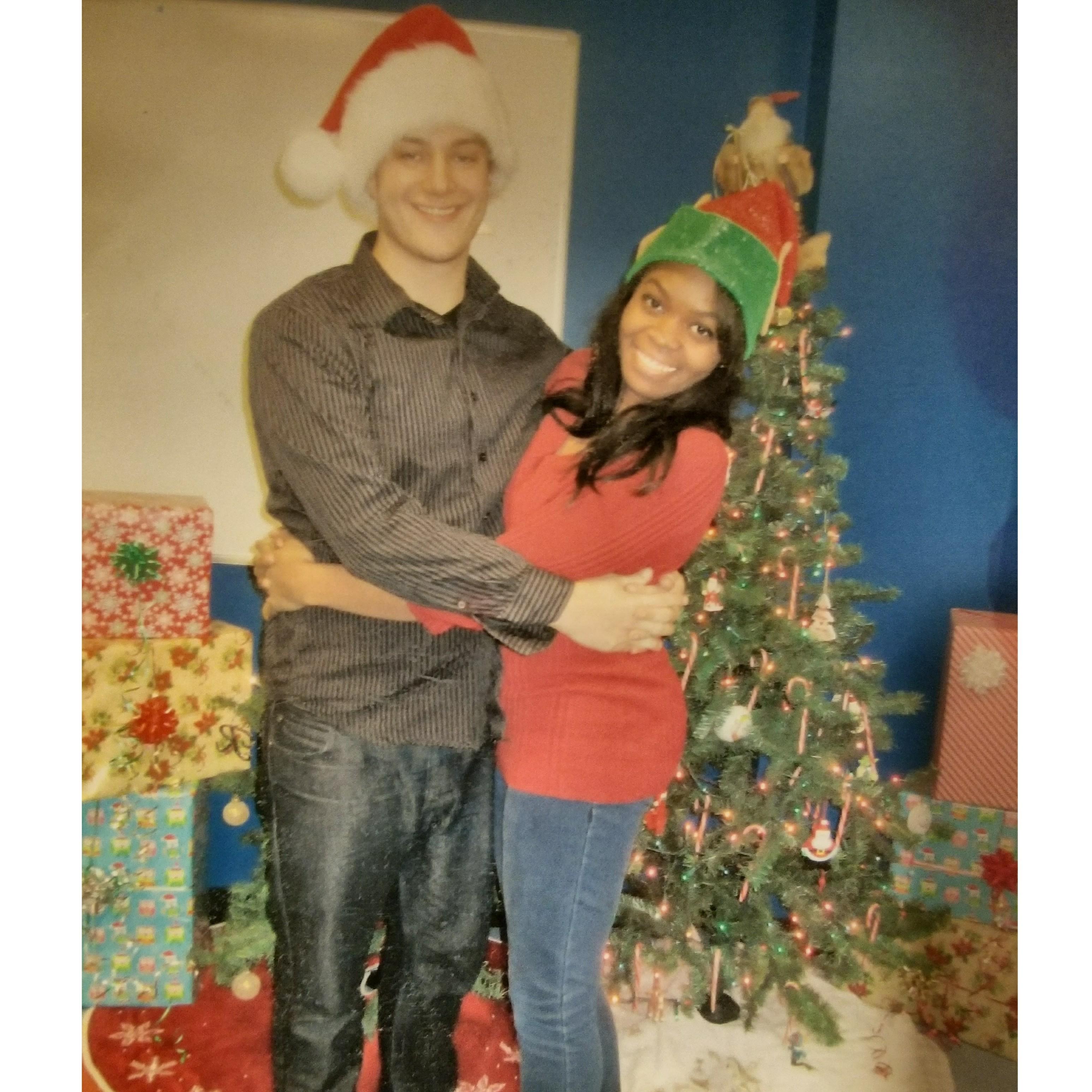 *Dec2014* Cheesy Christmas photo shoot at our old job where we met lol