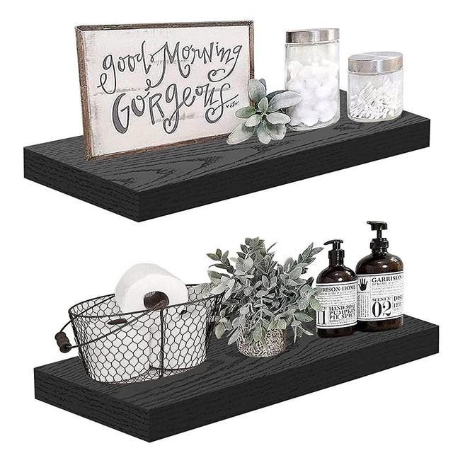 QEEIG Black Floating Shelves Wall Shelf 24 inches Long Bathroom Bedroom Kitchen Living Room Mounted Shelve Set of 2 Modern Shelfs 9.3" D x 23.6" W (008-60B)