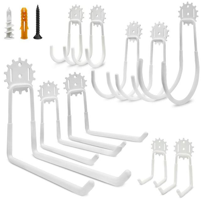 Vehookin Garage Hooks 10 Pack, Heavy Duty Steel Tool Wall Storage Hooks with Anti-Slip Coating, Wall Mount Holder for Bike, Ladder and Garden Tools (Gear Hook 10 White)