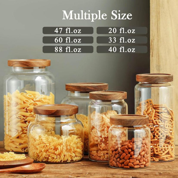 20 oz - Labina Glass Storage Container Airtight Food Jars Kitchen Canister with Wood Lids, 20 Oz Wide Mouth Pantry Organization Glass Jar for Flour, Sugar, Cookie, Spagetti, Nuts and Candy